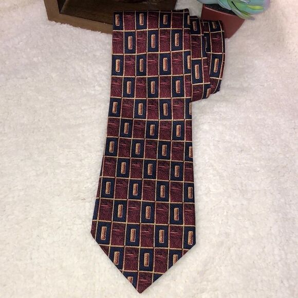 Paul Frederick Stunning Designer Pilars Woven Burgundy Silk Tie - Picture 1 of 6